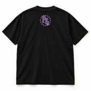 Scholars 2 the Streets black oversized tee — back mockup with small PG monogram and stars
