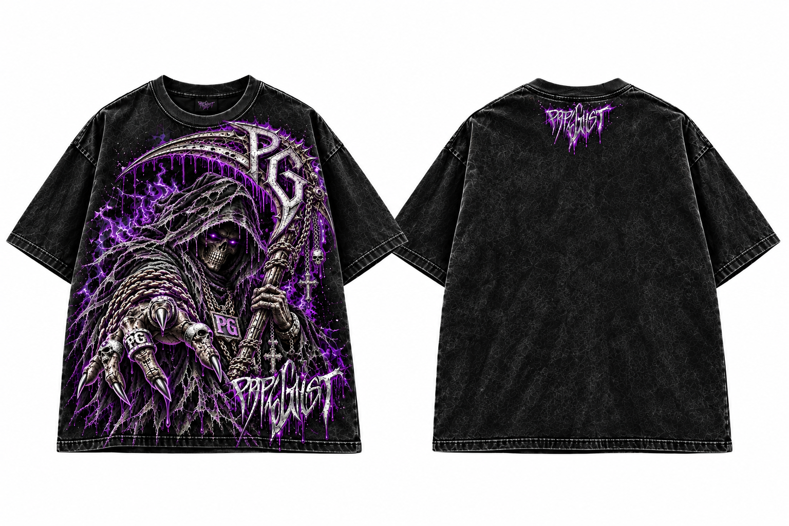 The Reaper oversized tee in Black - front and back