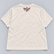 Till Death Bone women's boxy tee back digital mockup with PRPL GHST neck signature